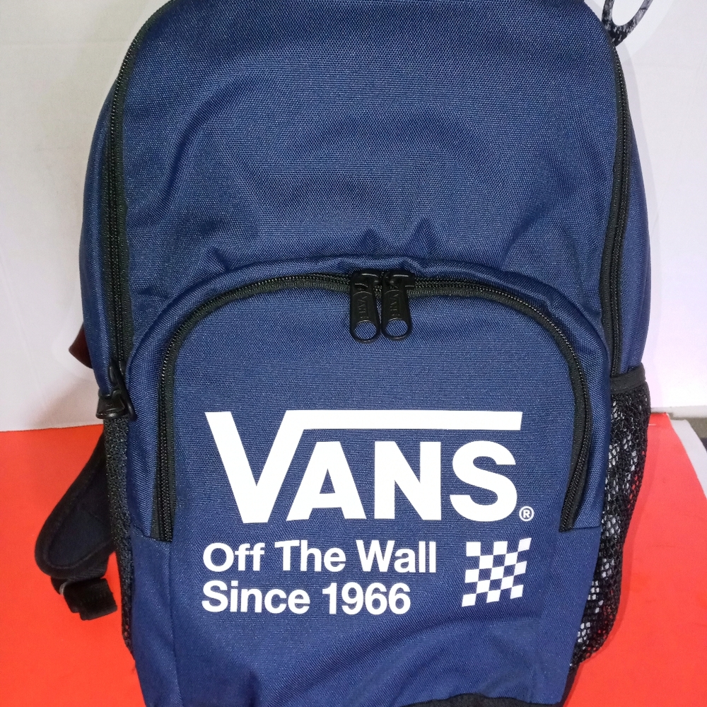 Vans Backpack Blue with white letters